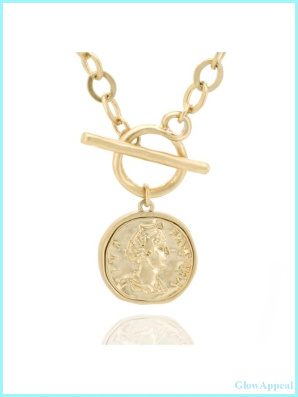 18K Gold Plated Toggle Chain Chunky Coin Pendant Necklace Women